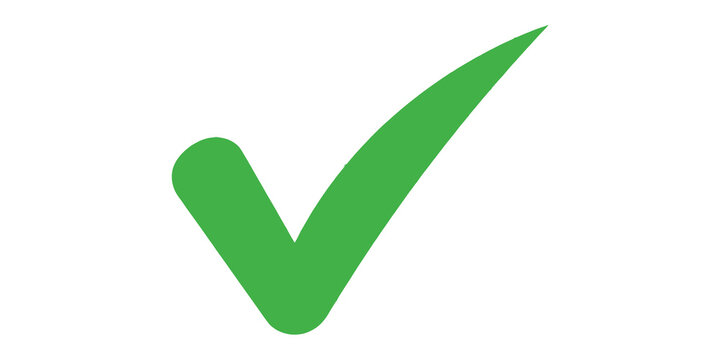 Green checkmark symbol icon on transparent background