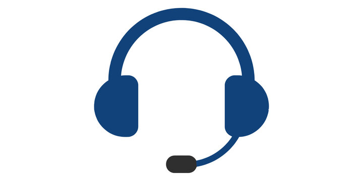 Blue headset with microphone on transparent background