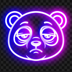 Neon panda face vector illustration with glowing purple lines and sad sleepy expression © Lima Gayen