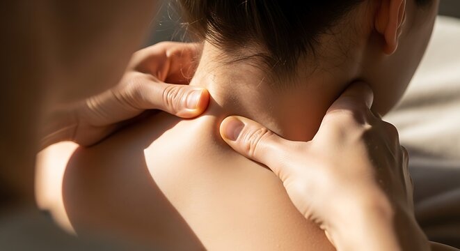 Massage therapist giving neck massage to a woman