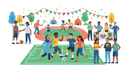 Fototapeta premium Diverse group of people celebrating sports and teamwork at a vibrant event
