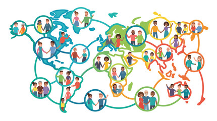 Naklejka premium Global connections and diversity illustrated on world map with diverse people