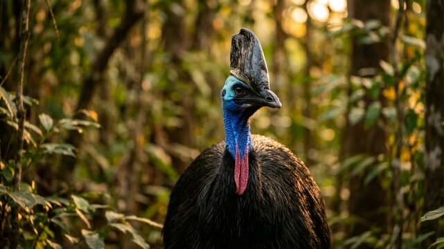 cassowary close up at golden light in queensland australia