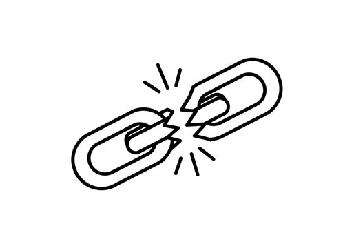 A fine and simple broken chain link line art icon on a with six motion lines