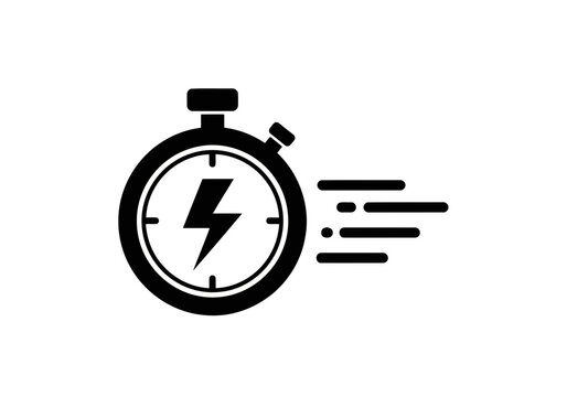 A simple yet nice black icon of a perfect stopwatch with a perfect lightning bolt silhouette on its face and four motion lines to the right