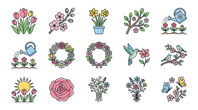 Elegant Spring Floral Poster Template with Blooming Flowers and Seasonal Greetings for Invitations Cards and Home Decor