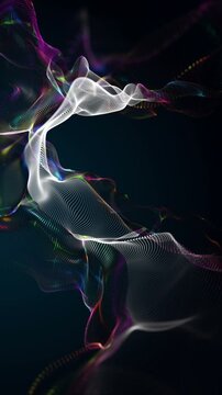 Fantastic vertical video animation with particle wave object in slow motion, 2304x4096 loop 4K