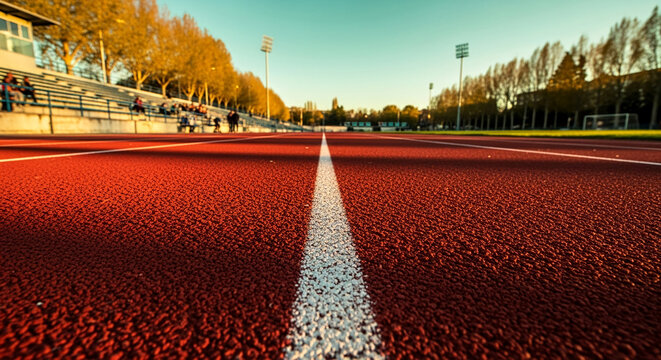 Red running track texture with white line, symbolizing competition, speed, and athletic pursuit, perfect for sports and fitness themes