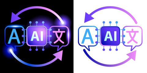 Modern AI translator icon, artificial intelligence language translation technology, multilingual communication symbol © rudall30