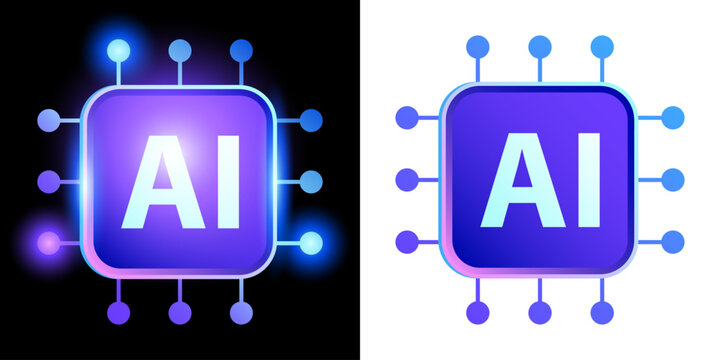 Modern artificial intelligence chip icon, machine learning processor symbol, technology illustration