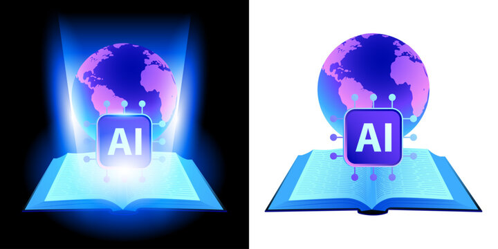 AI Global Education Icon, Artificial Intelligence Learning Technology, Worldwide Knowledge Sharing, Digital Learning Platform Symbol