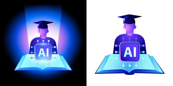 AI Education Icon, Artificial Intelligence Learning Technology, Smart Education, Digital Learning, AI Teaching Assistant Symbol