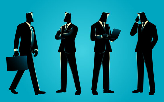Businessman Silhouette Set, Corporate Executive Characters Collection, Professional Business People Poses, Modern Office Worker Illustration