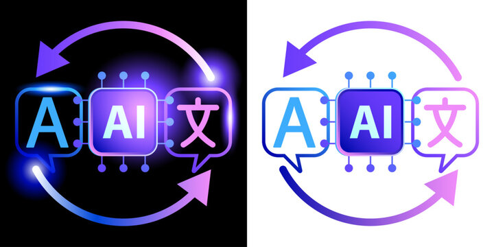 Modern AI translator icon, artificial intelligence language translation technology, multilingual communication symbol