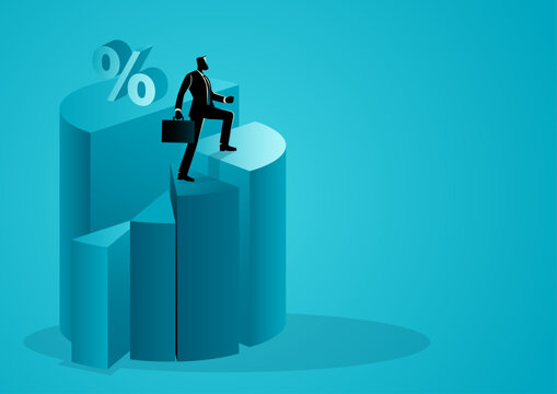 Shareholder Value Growth Concept, Investor Climbing Financial Chart, Investment Performance and Wealth Building Illustration