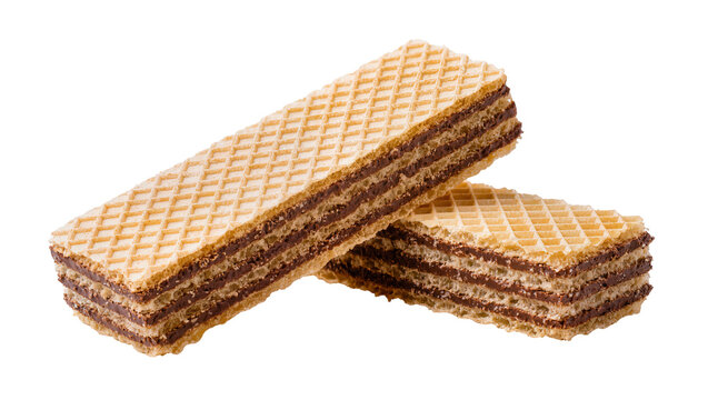 Isolated two crispy chocolate cream wafers delicious dessert snack confectionery close-up