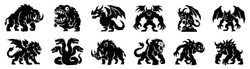 Fantasy monsters and creatures vector icon set © legolaska