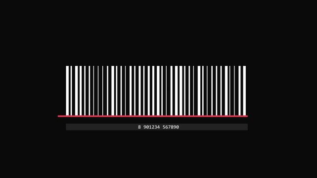 Digital barcode scanner animation with red laser line for retail and inventory management systems