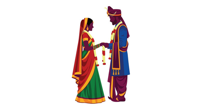 indian couple in traditional attire vector silhouette sari dhoti veil jewelry ceremony culture heritage festive romance love marriage ritual bonding
