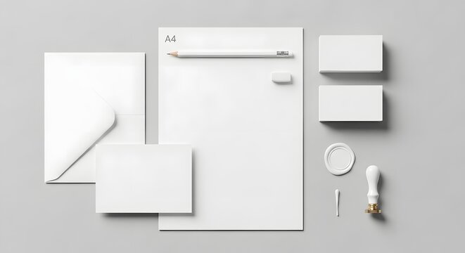 Clean stationery mockup a4 letter business card envelope branding element presentation