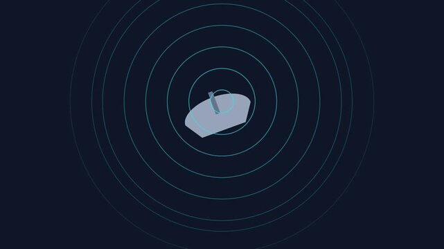 Digital radar signal animation with expanding concentric waves and scanning motion sonar