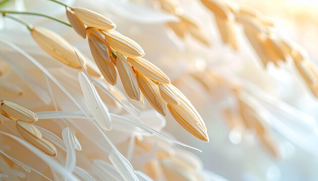 Rice grains close up in soft glowing light