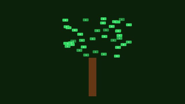 Money tree animation with floating dollar signs for financial growth and investment concepts wealth savings