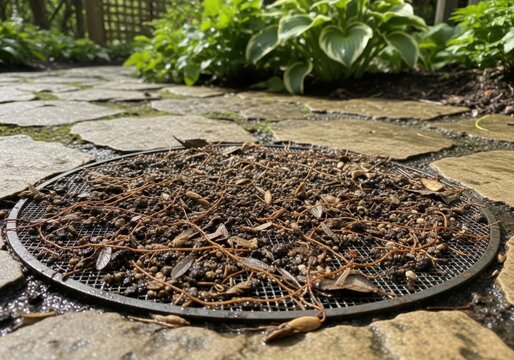 Clogged Garden Drain Screen Debris Accumulation 897