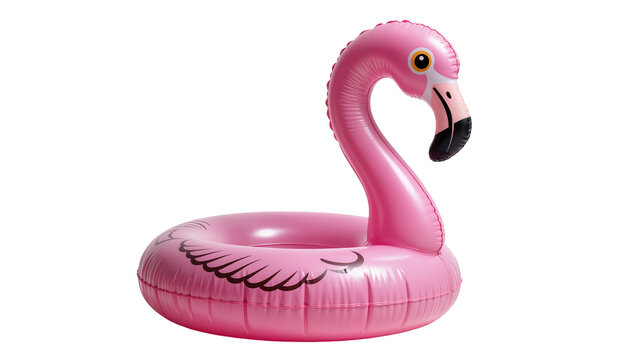 Isolated vibrant pink flamingo inflatable float for summer swimming pool fun and vacation leisure
