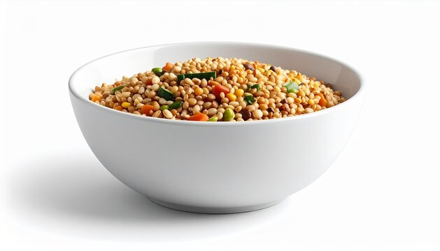 3D shallow grain bowl with grains and vegetable shapes icon isolated o