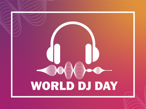 World dj day celebration poster with headphones and sound wave graphic