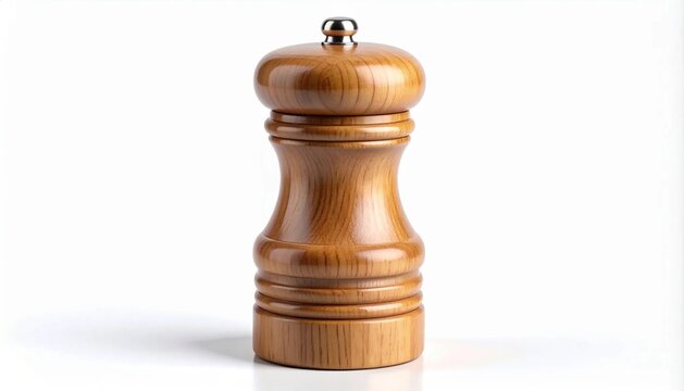 3D wooden pepper grinder mill with rounded top icon isolated on white