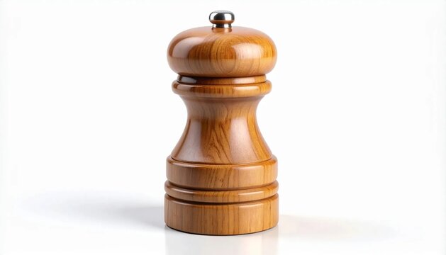 3D wooden pepper grinder mill with rounded top icon isolated on white