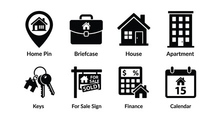 Fototapeta premium Flat Vector Icons House Briefcase Globe Laptop And Security