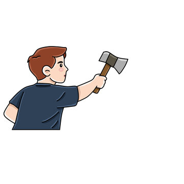 Man throwing an axe profile view sport recreation cartoon vector