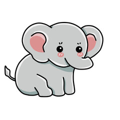 Naklejka premium Cute little baby elephant sitting down chibi cartoon character
