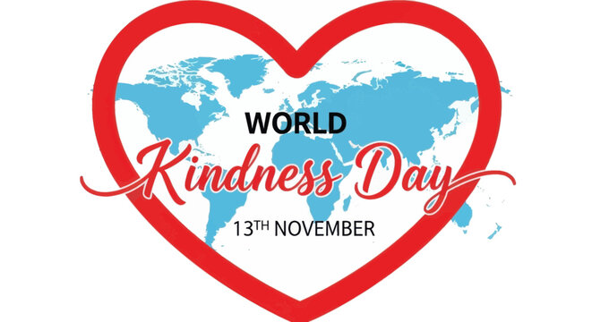 World kindness day 13th november with heart shape and world map