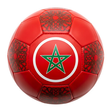 Red soccer ball with morocco national team emblem and arabic script design