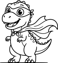 Fototapeta premium Adorable superhero baby dragon black and white illustration