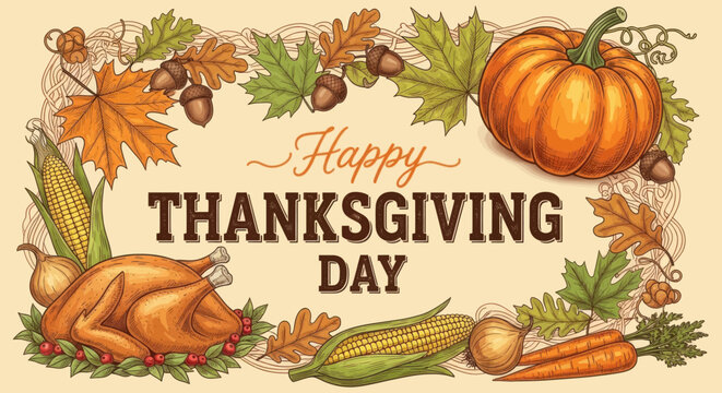 Happy thanksgiving day festive illustration