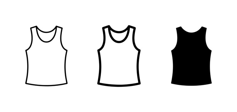 Tank Top Icons: White, Outline, Black Silhouette, Apparel Vector Set