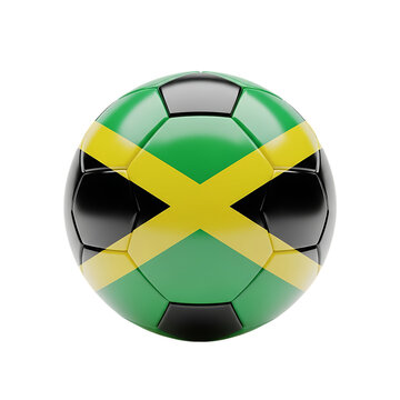 Soccer ball with jamaican flag design shown against clean background