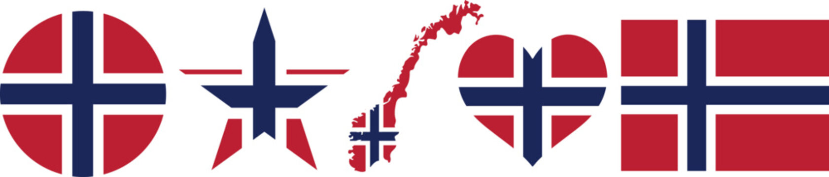 Norway flag national elements vector set with buttons, heart, map, star, soccer football, and love typography.	