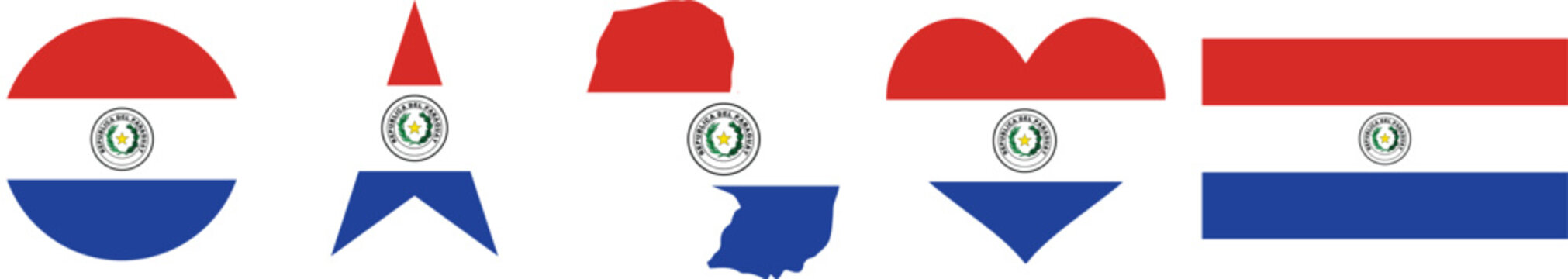 Paraguay flag national elements vector set with buttons, heart, map, star, soccer football, and typography.	