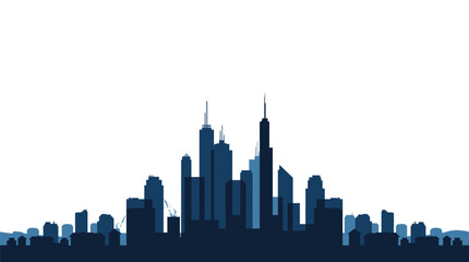 Obraz premium Dark blue city skyline silhouette featuring tall skyscrapers isolated against a clean white background area