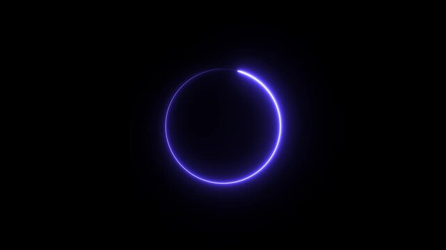 Minimalist glowing purple neon circle loading animation loop on solid black background, for digital interface, modern ui ux, tech loading screens, and abstract motion projects
