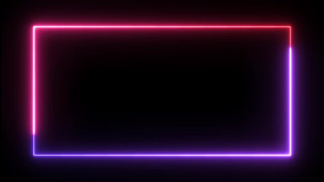Vibrant neon glowing rectangular frame with dynamic moving light border in radiant purple and hot pink colors, modern digital overlays, social media and cinematic title sequences