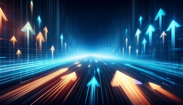 glowing arrows moving at high speed on digital abstract background symbolizing fast data transfer modern technology innovation dynamic motion and futuristic concept