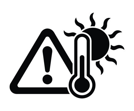 Caution summer heat warning vector illustration featuring high temperature sign, thermometer, hot weather, heat stroke risk and bright seasonal elements.