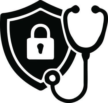 Healthcare security icon shield with lock and stethoscope symbol for medical data protection